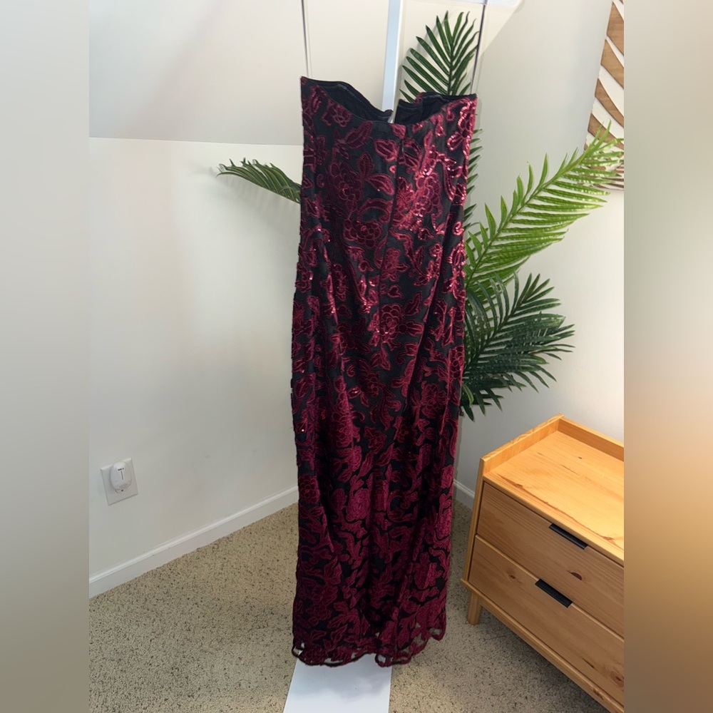 Dress the Population Black Floral Corset Gown Formal Sequin mermaid burgundy L - Picture 8 of 8